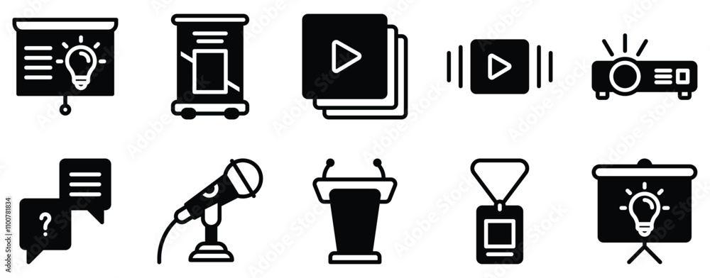 Poster presentation icon set professional solid style collection for effective communication