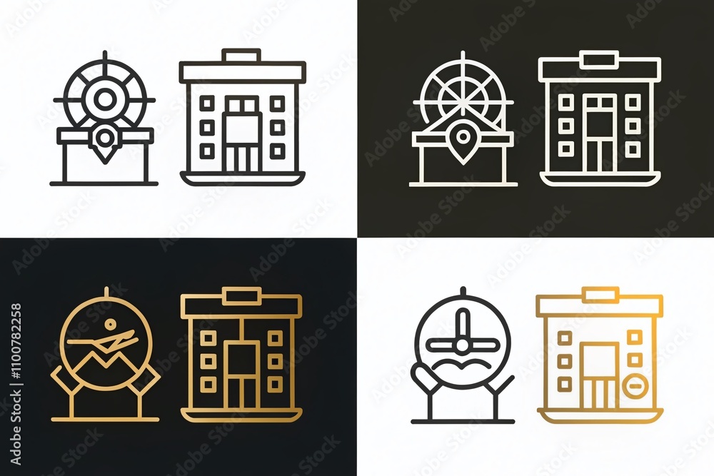 Poster stylish admission symbols in minimalist design for web and mobile applications featuring two-color a