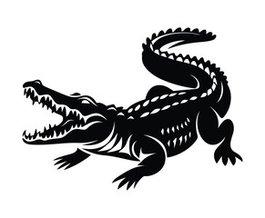Fototapeta premium Crocodile Silhouette Vector Template in Coiled Aggressive Pose