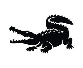 Naklejka premium Crocodile Silhouette Vector Template with Raised Tail and Sharp Angles