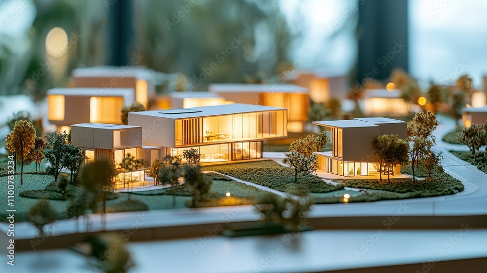Poster a detailed model showcasing modern architectural design concepts.