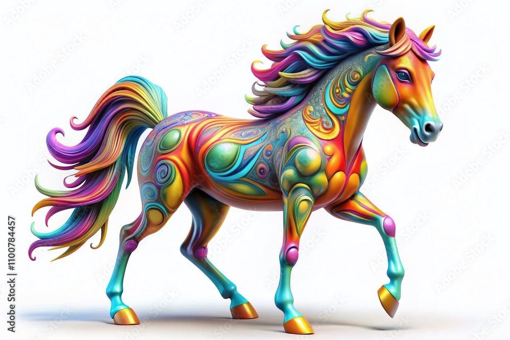 Poster surreal 3d cartoon rendering of a horse on a white background for creative projects and digital artw