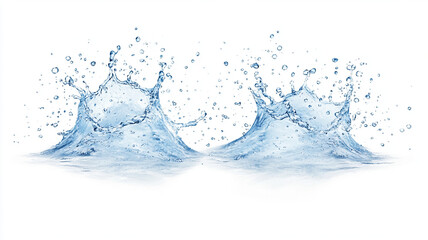 Water splashes create dynamic shapes and droplets on white background