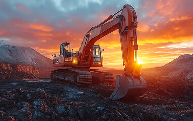 Sunset Titans: Excavator at Work