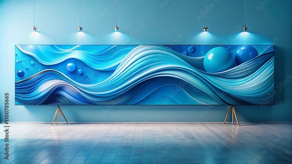 Poster surreal blue abstract long banner design for minimal business concepts featuring fluid shapes and gr