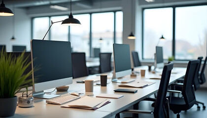 computer laptop working team on table office
