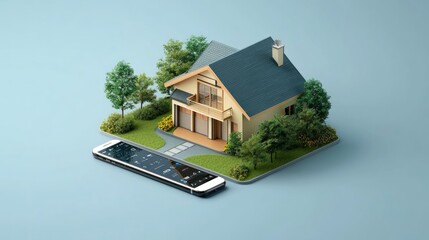 Smart home automation concept miniature house controlled by smartphone app.