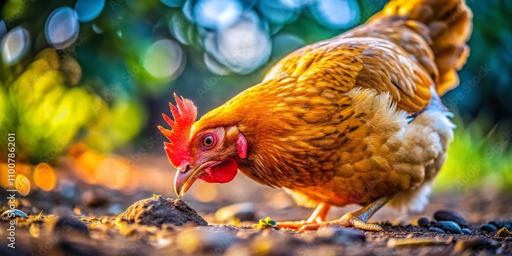 Aufkleber surreal close-up of a hen pecking on the ground, capturing the intricate details of a chicken in its