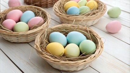 Pastel Easter Eggs in Baskets