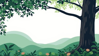 Fototapeta premium Cartoon Meadow Scene with Flowers and Trees