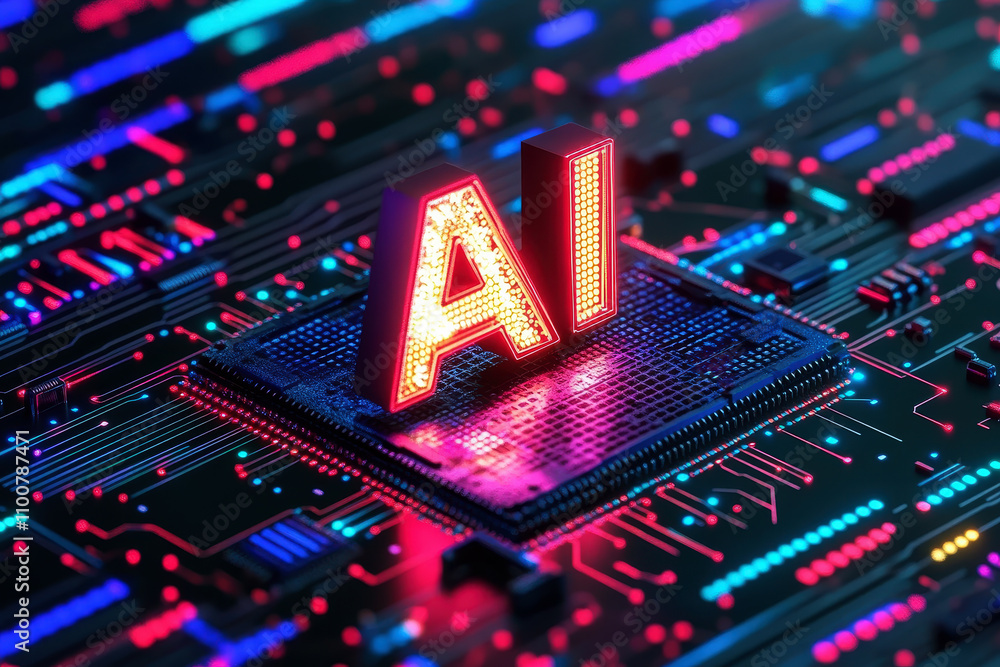 Poster ai logo or icon. abstract technology conceptual background with ai neon letters. ai text consist at 