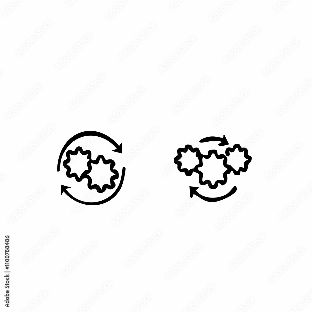 Poster minimalist gear and arrow icons - process, workflow, and system symbols in line art