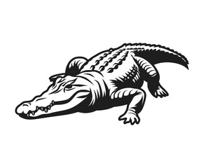 Obraz premium Crouching Crocodile Vector Silhouette Design
