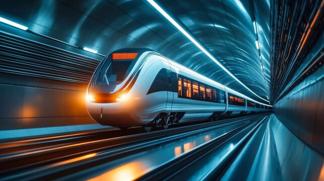 futuristic train traveling through a modern tunne