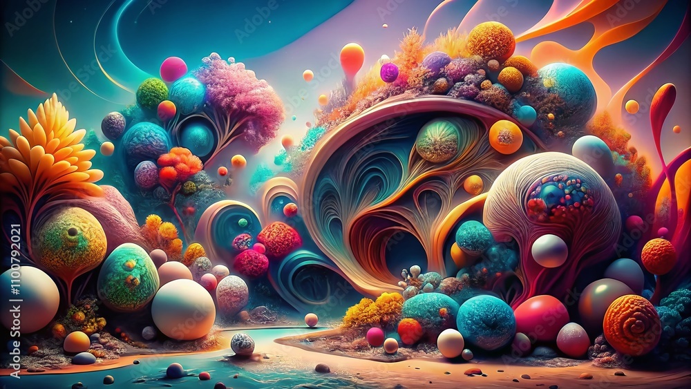 Poster surreal organic forms in abstract hyper realistic backdrop with copy space | mesmerizing digital art
