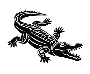 Obraz premium Crocodile Silhouette on White Background Vector Template