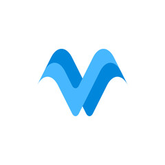 water wave letter v blue logo symbol
