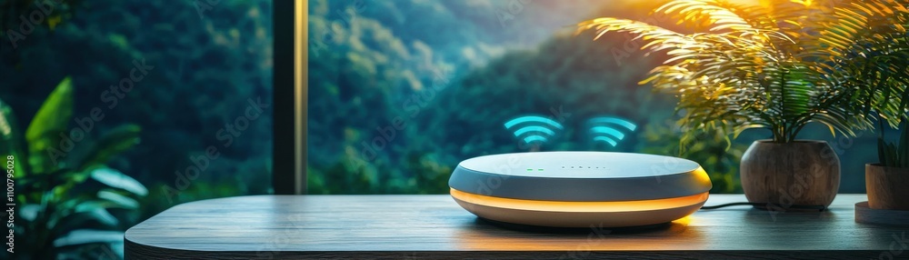 Poster modern smart device on a table enhancing home connectivity.