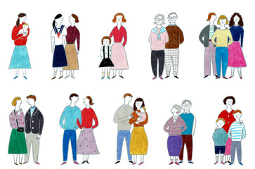 Fototapeta premium 手描きイラスト 人々のセット 家族
