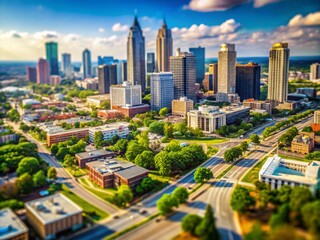 Fototapeta premium Tilt-Shift View of Atlanta City Map with Iconic Landmarks and Vibrant Colors Showcasing Urban Landscape in Miniature Perspective for Artistic Representation
