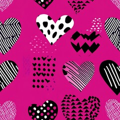Bold Graphic Hearts with Dots and Stripes Pattern