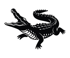 Fototapeta premium Crocodile Silhouette Mid-Lunge Attack Pose Template