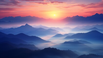 Fototapeta premium Contrasting Sunrise Mist on Korabasa’s Majestic Mountains