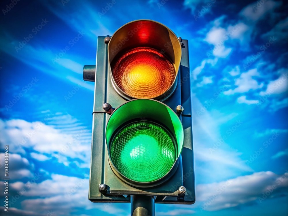 Poster traffic light with green light displayed on a clear background for urban and traffic concepts in pho