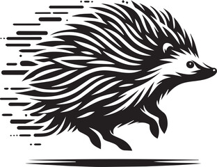 A hedgehog running with dynamic motion lines vector silhouette