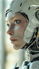 artificial super intelligence computer, female face,.     