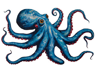 Vibrant Blue Octopus with Red Suctions isolated on transparent background