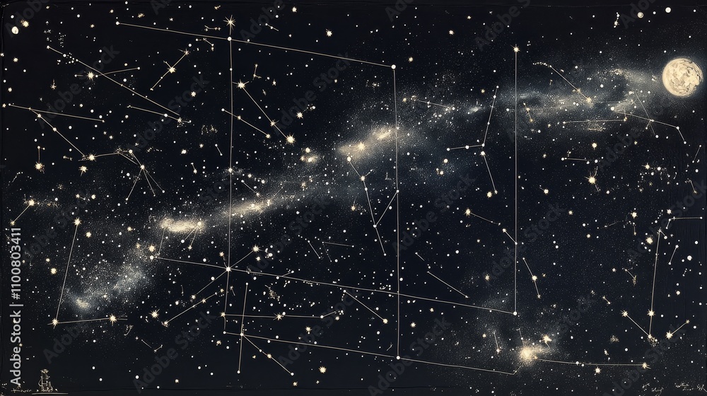 Poster a vast and empty outer space scene with stunning constellations scattered across a deep cosmic backd