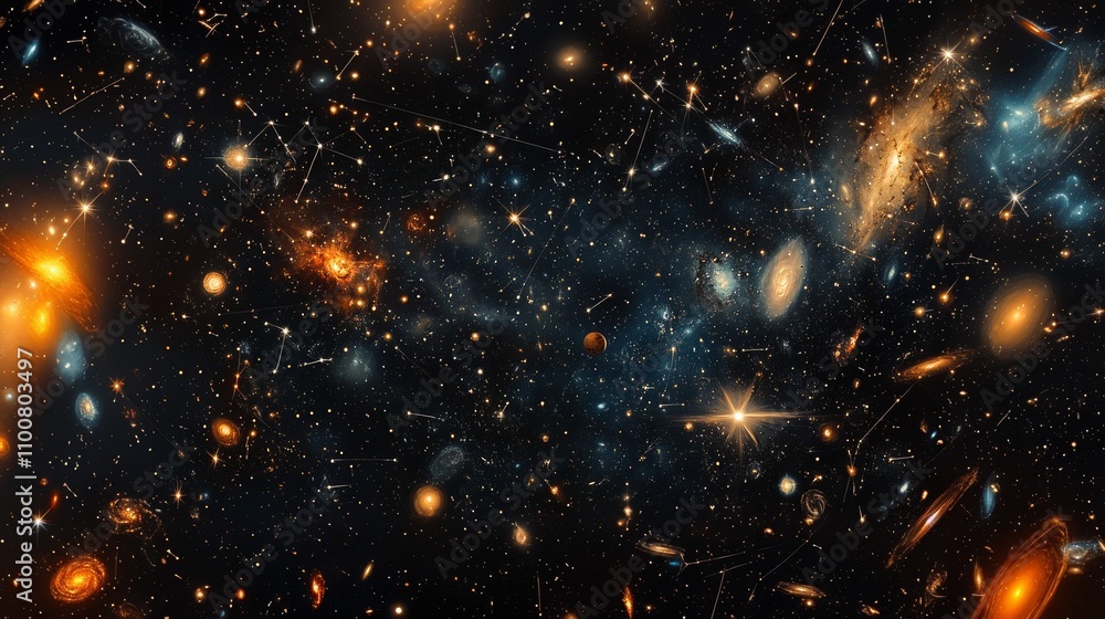 Poster a vast and empty outer space scene with stunning constellations scattered across a deep cosmic backd