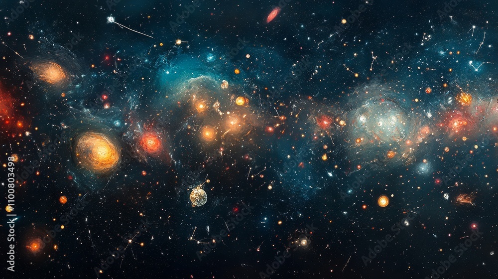 Poster a vast and empty outer space scene with stunning constellations scattered across a deep cosmic backd