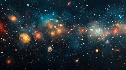 Fototapeta premium A vast and empty outer space scene with stunning constellations scattered across a deep cosmic backdrop, showcasing the beauty and mystery of the universe in photorealistic detail.