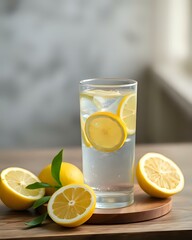 verre de mojito avec des rondelles de citron et des feuilles de menthe
