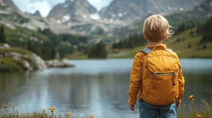 A child enthusiastically explores the wilderness, connecting with nature and promoting the value of environmental education.