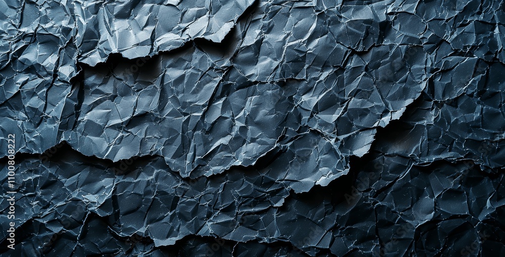 Poster crumpled black paper texture background with space for text