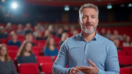 Fototapeta premium Engaging theater workshop develop public speaking skills for effective classroom communication