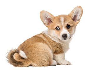 Welsh corgi puppy isolated on white background. Cute Welsh corgi puppy sitting on white background.