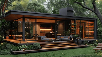 Fototapeta premium Modern Home Extension in Melbourne with Deck, Patio, Courtyard, and Garden