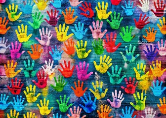Fototapeta premium Vibrant Color Hand Print Pattern Background for Urban Exploration Photography Showcasing Creative Artistry and Texture in Diverse Urban Environments
