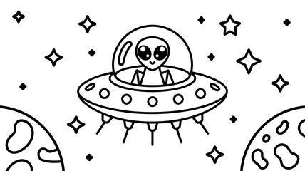 Cute Alien Riding Ufo In Space Cartoon Vector Icon Illustration Science Technology Icon Isolated. made with generative Ai