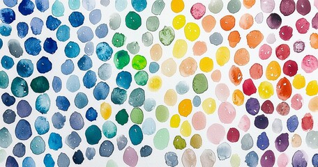 Colorful watercolor dots pattern scattered on white background. Vibrant, artistic, hand-painted, seamless design ideal for textiles, backgrounds, and creative projects, Generative AI