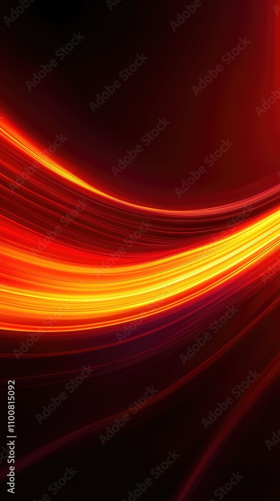 Poster soft waves of fiery orange and yellow swirl against a deep dark background, creating an energetic an