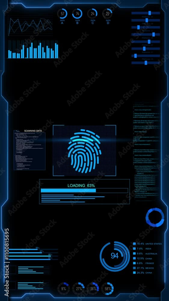 Poster 4k digital fingerprint scanning with match point biometric digital fingerprint reader on blue screen