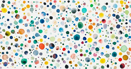 Colorful watercolor dots pattern scattered on white background. Vibrant, artistic, hand-painted, seamless design ideal for textiles, backgrounds, and creative projects, Generative AI