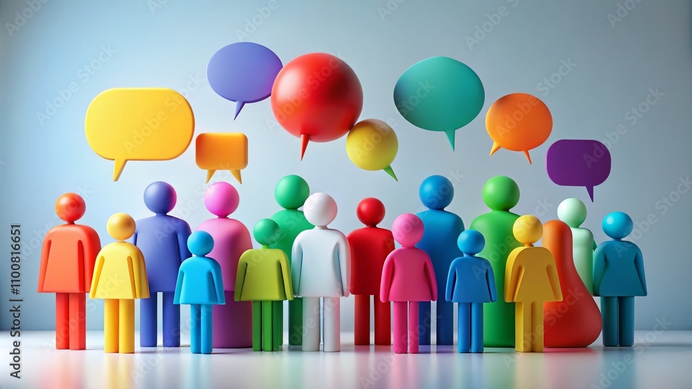 Aufkleber vibrant minimalist composition of multi-colored figures with speech balloons capturing diverse conve