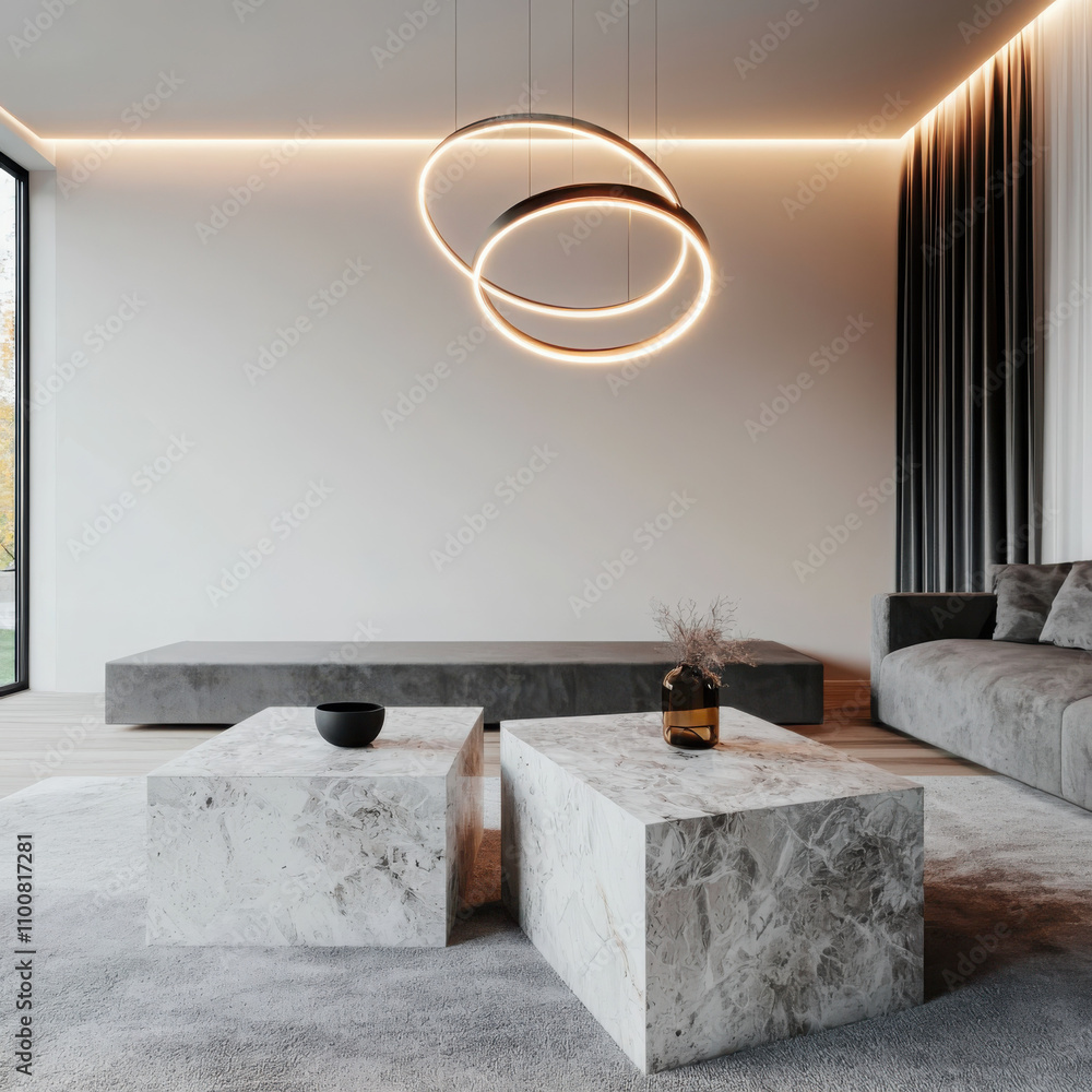 Poster transform your living space minimal home setup featuring marble accent tables and designer lighting 