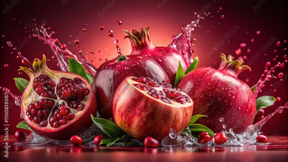 Aufkleber vibrant pomegranate and juice splashes creating a refreshing scene on light red background for food 